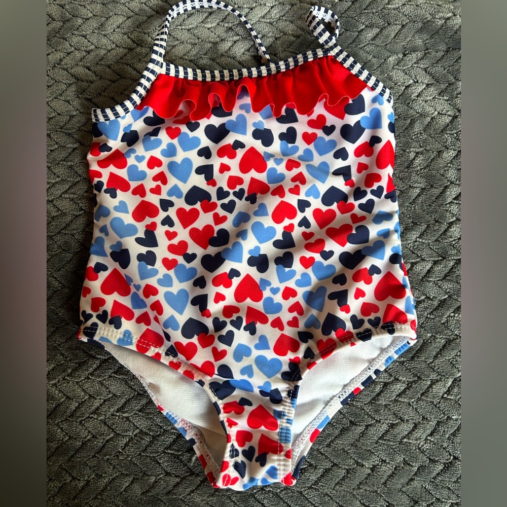Healthtex Red and Blue Heart Kids Swim One Piece